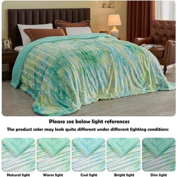 Super Soft Faux Fur Throw Blanket for Couch Multi Green Sherpa Fuzzy Plush Warm - Picture 4 of 6